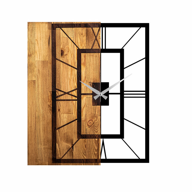 Ceas de perete dreptunghiular maro/negru din lemn 49x58 cm Clock 37 The Home Collection