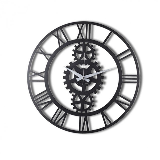 Ceas de perete rotund negru din metal 70 cm Gear XL The Home Collection