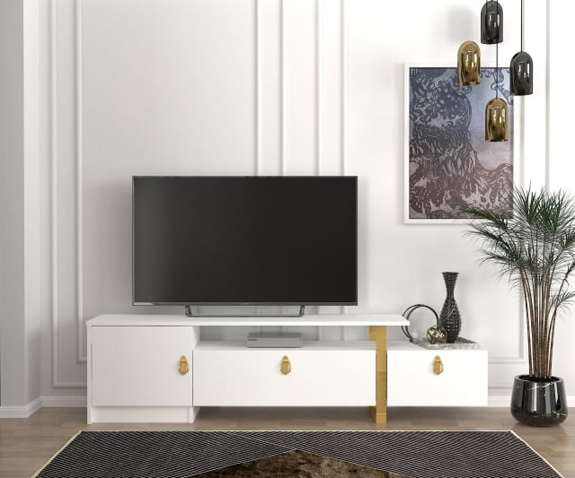 Comoda TV alba/maro din lemn 180 cm Hazeran The Home Collection