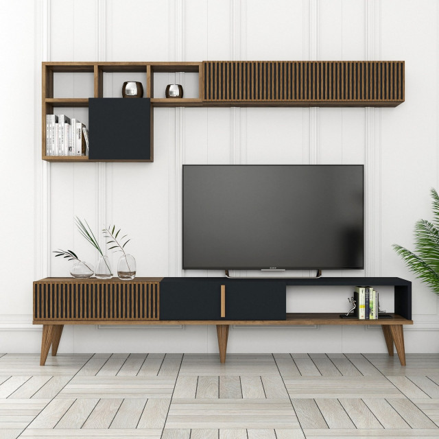 Comoda TV cu raft gri antracit/maro inchis din lemn 180 cm Milan The Home Collection