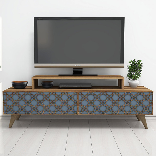 Comoda TV maro/albastru din lemn 140 cm City The Home Collection