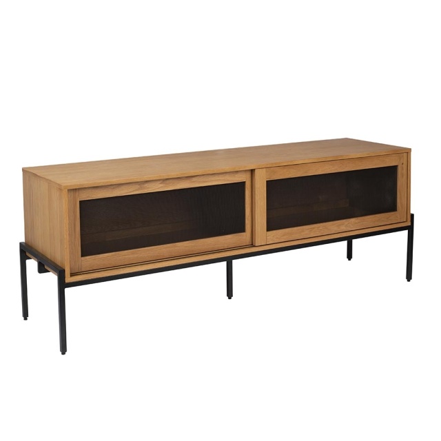 Comoda TV maro/neagra din lemn 160 cm Hardy Zuiver