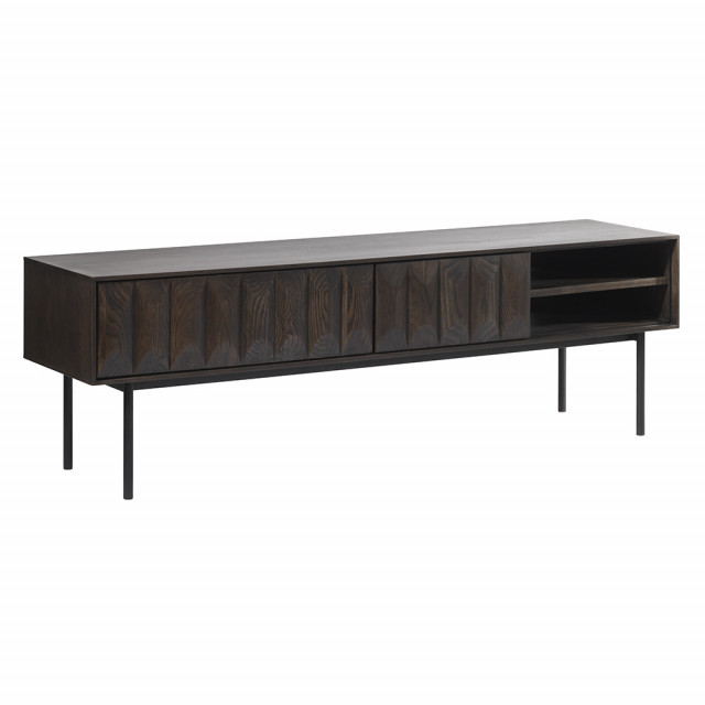 Comoda TV maro/neagra din lemn de stejar si metal 160 cm Latina Unique Furniture