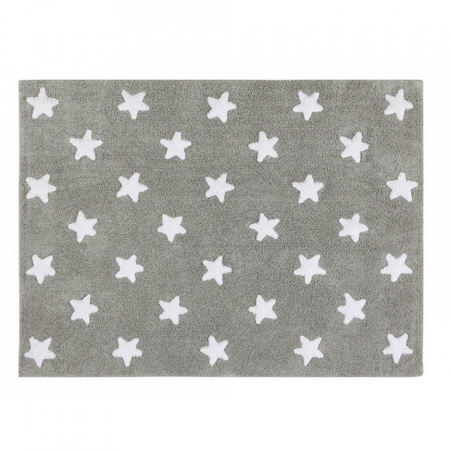 Covor dreptunghiular gri/alb din bumbac pentru copii 120x160 cm Stars Grey White Lorena Canals