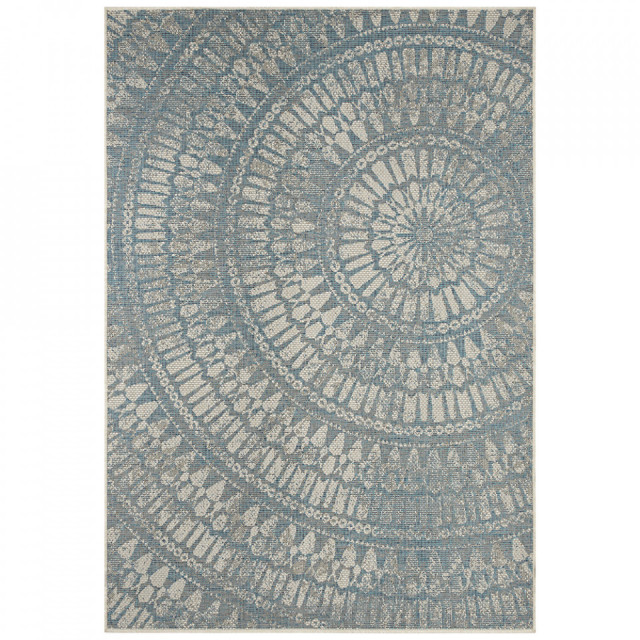 Covor turcoaz/grej din polipropilena pentru exterior Jaffa Arnon Turquoise Taupe Northrugs (diverse dimensiuni)
