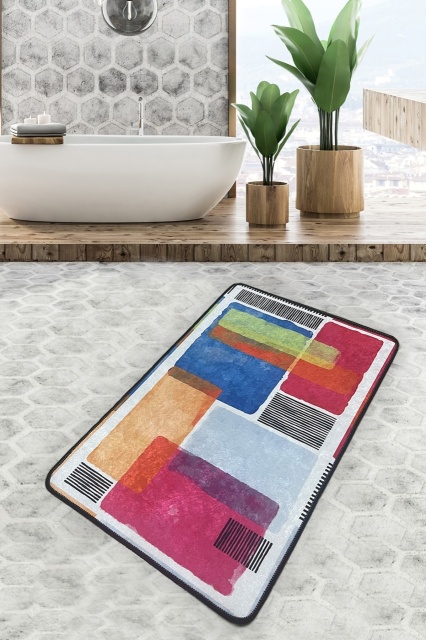 Covoras de baie multicolor din fibre sintetice 70x120 cm Karo The Home Collection