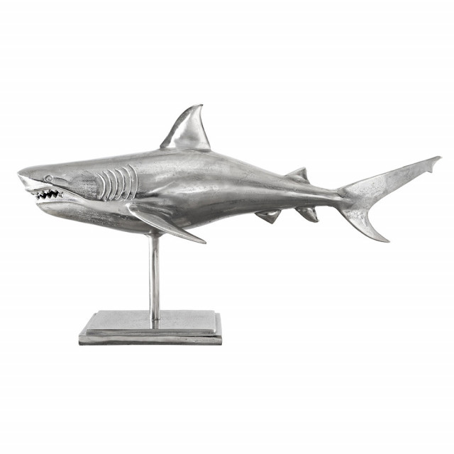Decoratiune argintie din metal 55 cm Shark The Home Collection