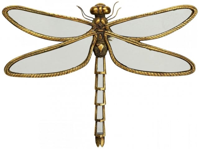 Decoratiune de perete aurie din fibre sintetice 36x47 cm Dragonfly Kare