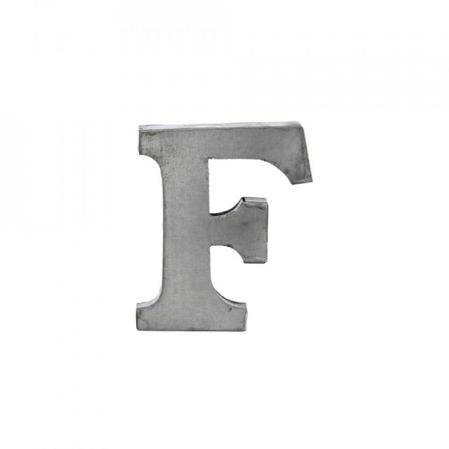 Decoratiune gri din metal 5 cm Letter F Madam Stoltz