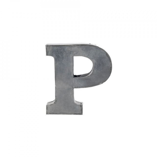 Decoratiune gri din metal 5 cm Letter P Madam Stoltz