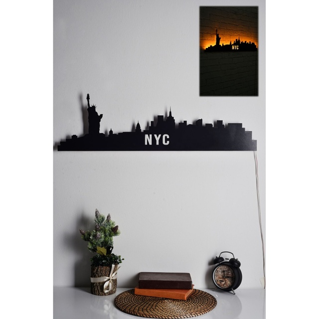 Decoratiune luminoasa galbena din lemn NYC Skyline The Home Collection