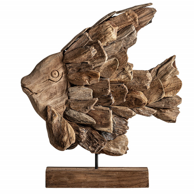 Decoratiune maro din lemn de tec 57 cm Fish Vical Home