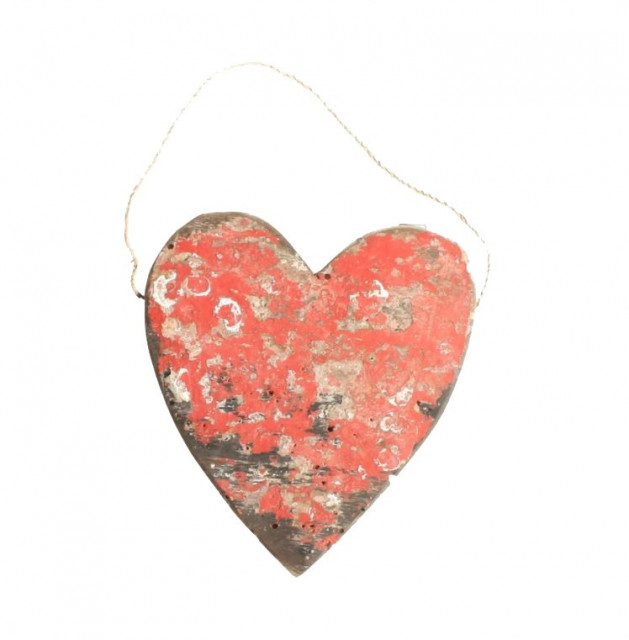 Decoratiune suspendabila rosie din lemn 16 cm Heart Raw Materials