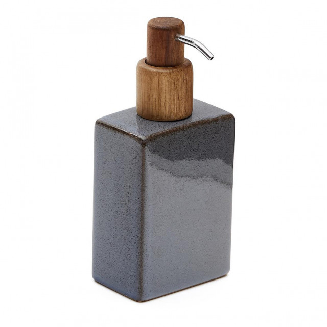 Dispenser sapun lichid gri din ceramica si lemn 9x18 cm Silvet Kave Home