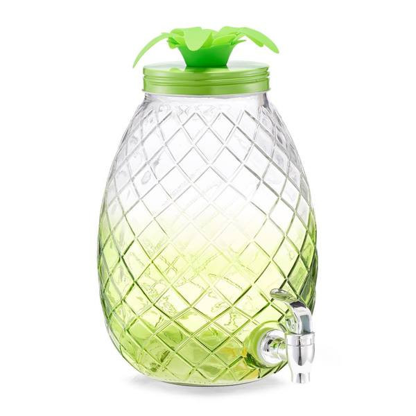 Dozator pentru bauturi transparent/verde din sticla si metal 4,5 L Pineapple Dispenser Zeller