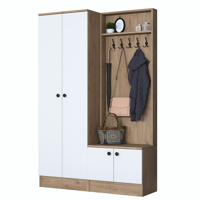 Dulap lobby alb/maro din lemn 183 cm Keora The Home Collection