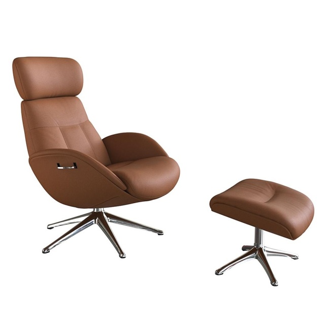Fotoliu cu taburet pentru picioare maro din piele Elegant Flexlux