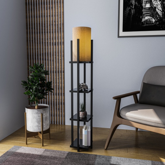 Lampadar negru/maro din metal 130 cm Bettie The Home Collection