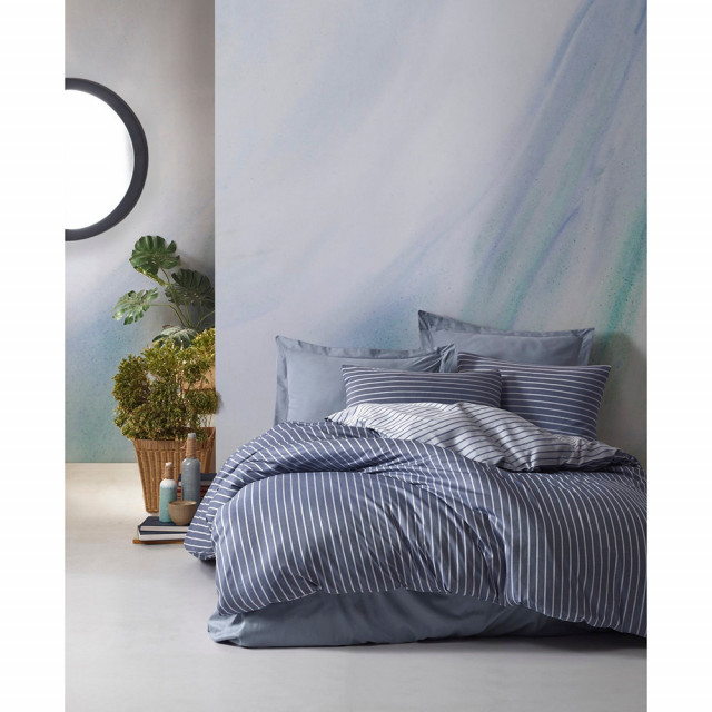 Lenjerie pat albastra din textil si fibre naturale Bamb The Home Collection