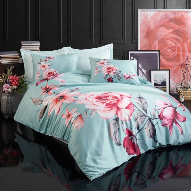 Lenjerie pat multicolora din bumbac Fleur Double The Home Collection