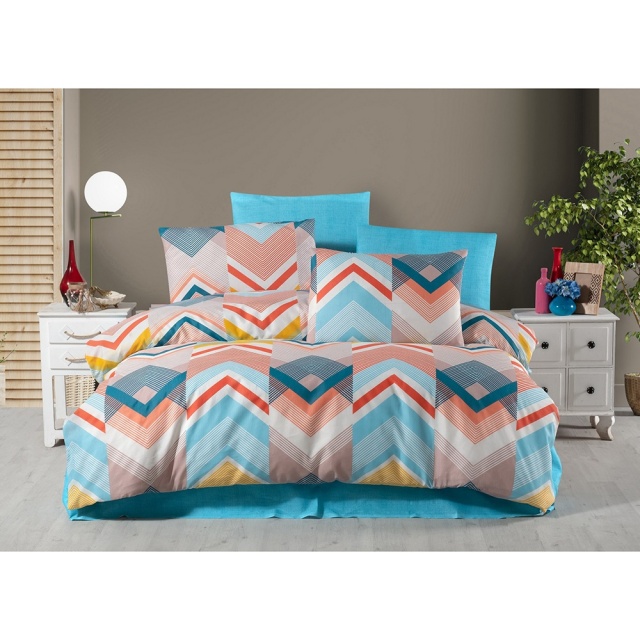 Lenjerie pat multicolora din bumbac Waves Double The Home Collection