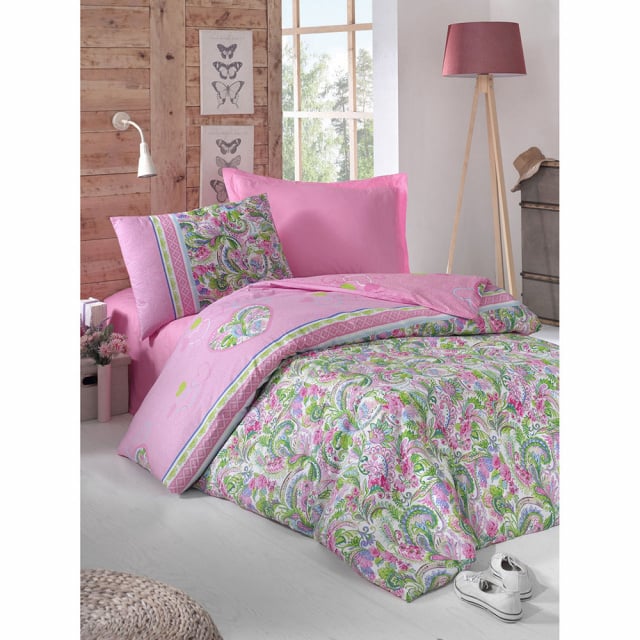 Lenjerie pat roz/multicolora din bumbac Jasmin The Home Collection