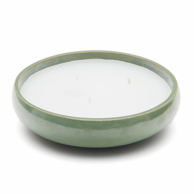 Lumanare cu suport verde din ceramica 6 cm Sapira Kave Home