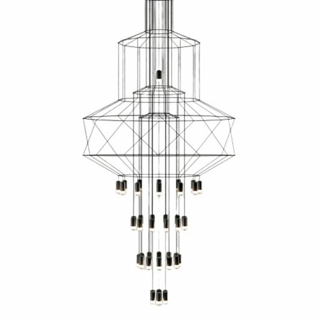 Lustra neagra din sticla si metal cu 43 becuri Linea-43 Long Step into Design