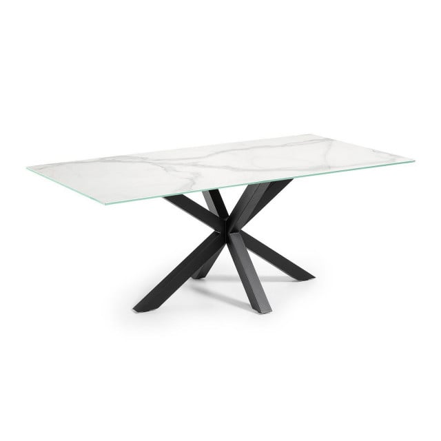 Masa dining alba/neagra din metal 100x180 cm Argo Kave Home