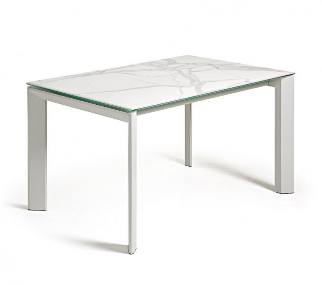 Masa dining extensibila alba din otel si portelan 90x(140)200 cm Axis Kalos Kave Home