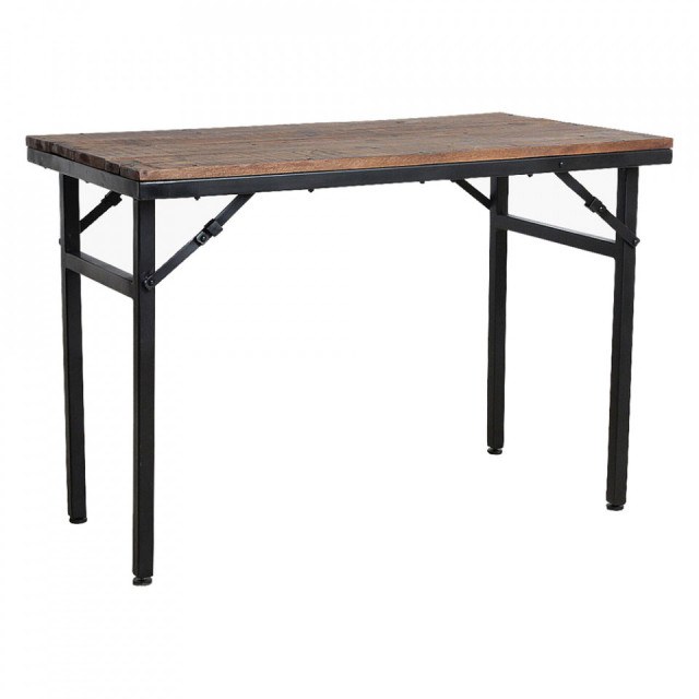 Masa dining pliabila maro/neagra din lemn reciclat si metal 60x105 cm Factory Raw Materials