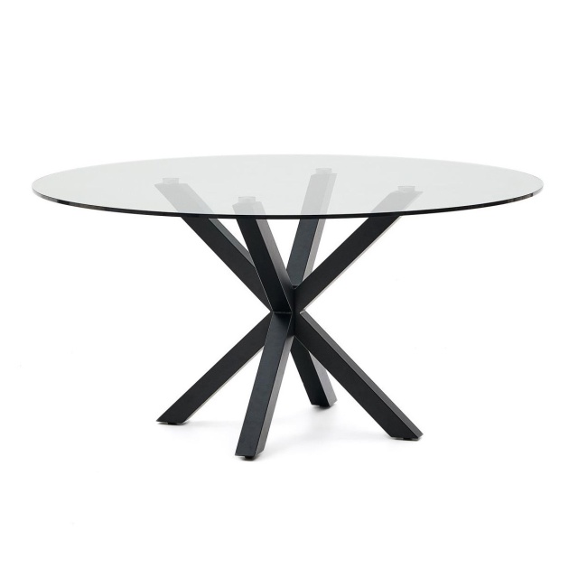 Masa dining transparenta/neagra din metal si sticla 150 cm Argo Kave Home