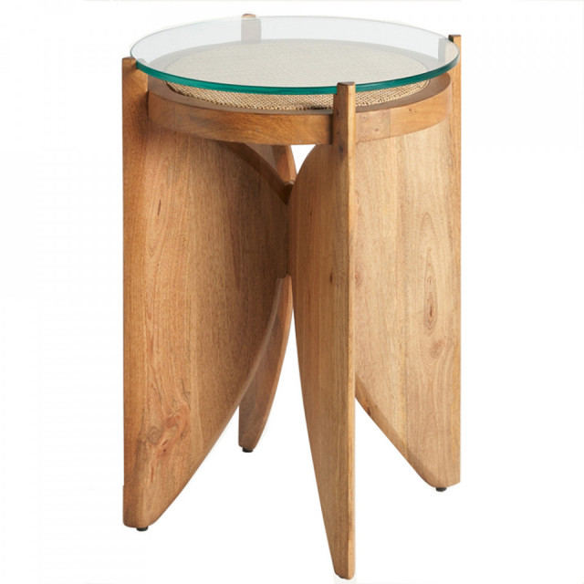 Masa laterala maro din lemn de mango si ratan 45 cm Riesa Vical Home
