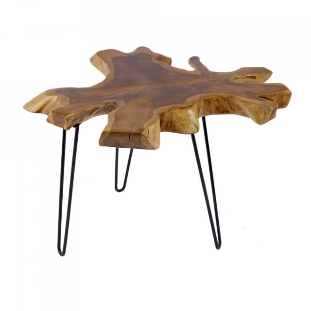 Masa laterala maro din lemn de tec si metal 58x60 cm Wild The Home Collection
