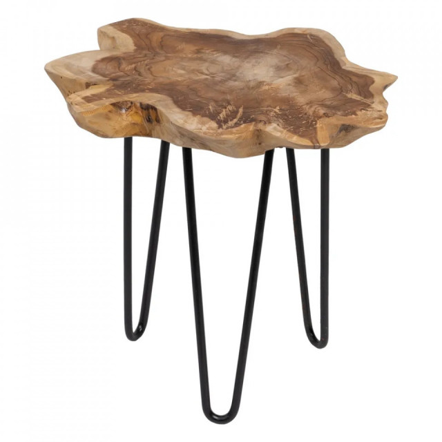 Masa laterala maro/neagra din lemn de tec si fier 50x50 cm Javos The Home Collection