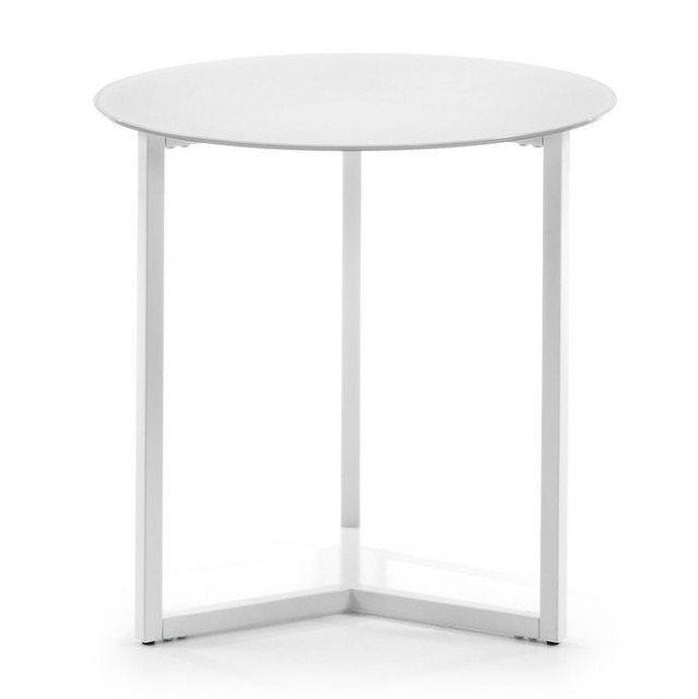 Masuta de cafea alba din sticla si otel 50 cm Raeam Kave Home