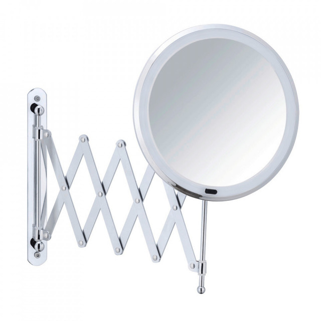 Oglinda cosmetica extensibila rotunda argintie din metal 20x55 cm cu LED Barona Wenko