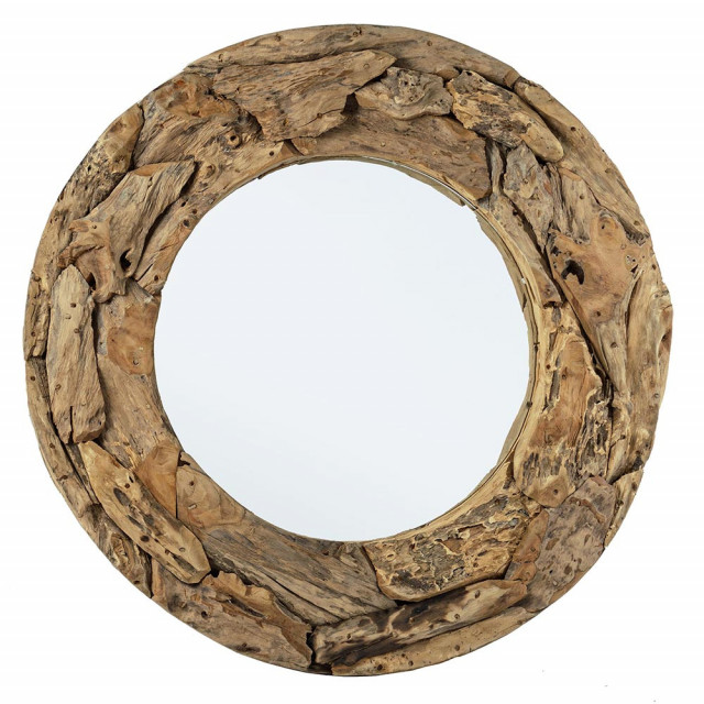 Oglinda rotunda maro din lemn de tec 100 cm Raven Bizzotto
