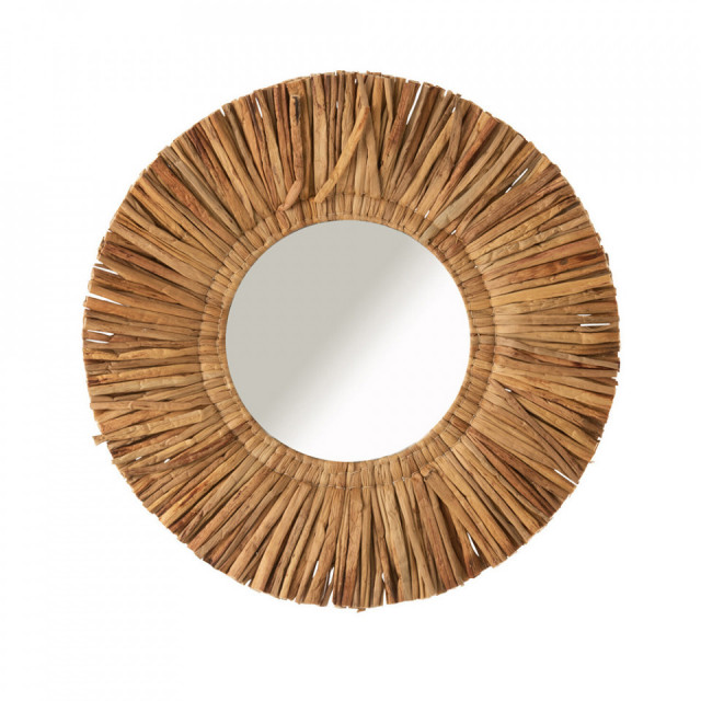 Oglinda rotunda maro din ratan si bambus 64 cm Maurice J-Line