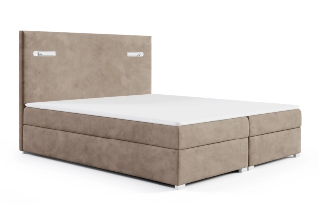 Pat bej din catifea 162x210 cm Axel LED Boxspring FURPOL