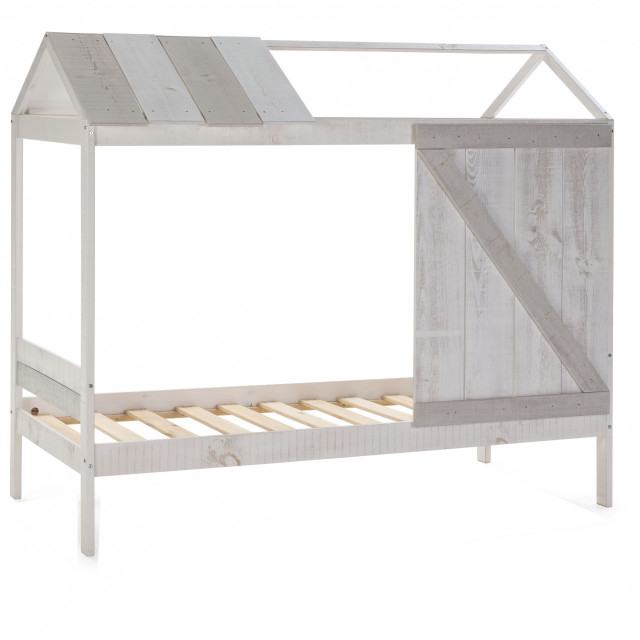 Pat cu baldachin alb din lemn de pin si MDF 101x198 cm Nanuc The Home Collection