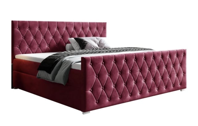 Pat rosu din catifea 140x200 cm Camilie III Boxspring FURPOL