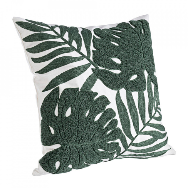 Perna decorativa patrata verde inchis din bumbac si poliester 45x45 cm Leaf Bizzotto