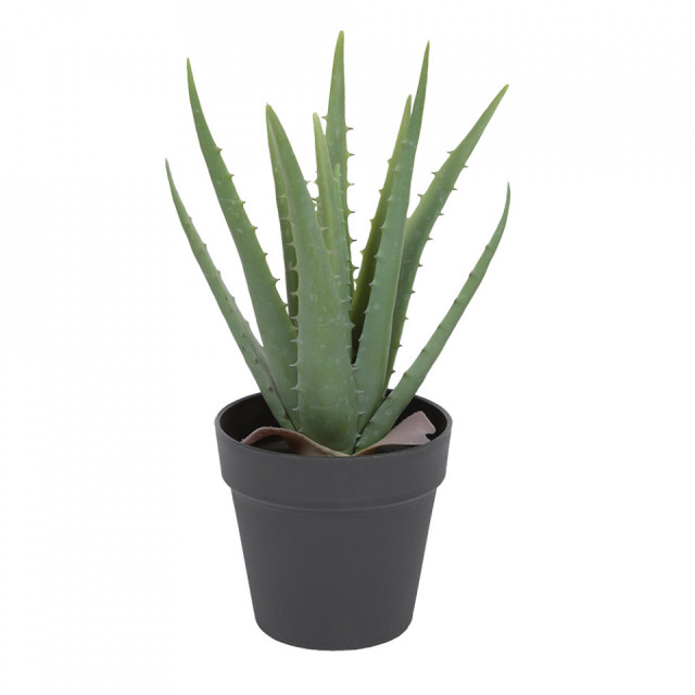 Planta artificiala cu ghiveci din polietilena si fier 36 cm Aloe Vera Kave Home