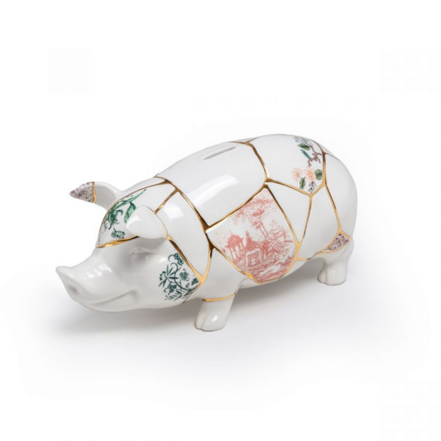 Pusculita alba din ceramica 15 cm Kintsugi Piggy Bank Seletti