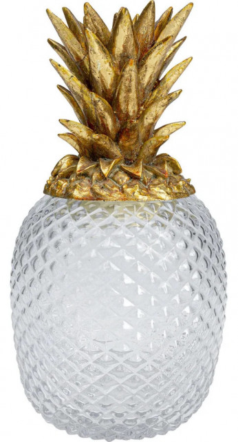 Recipient cu capac transparent/auriu din fibre sintetice 16x31 cm Pineapple Kare