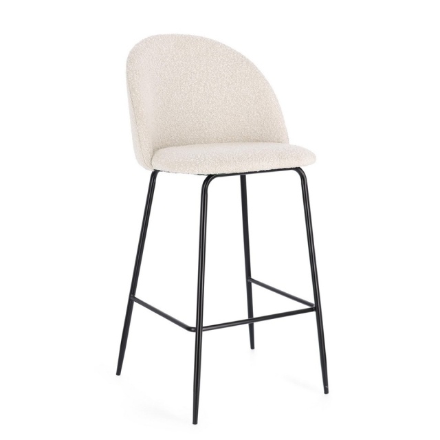 Scaun bar ivoriu/negru din textil Carry Boucle Bizzotto