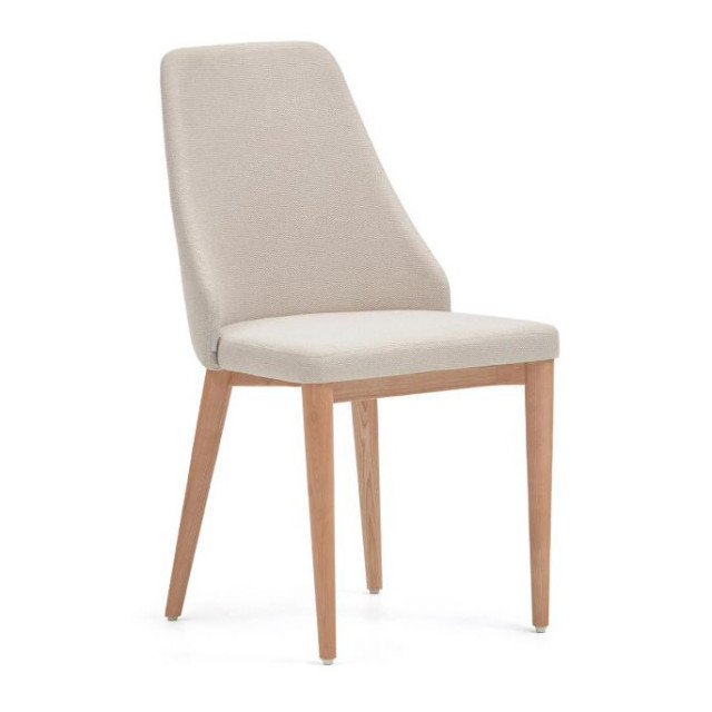 Scaun dining bej din poliester si lemn de frasin Rosie Kave Home