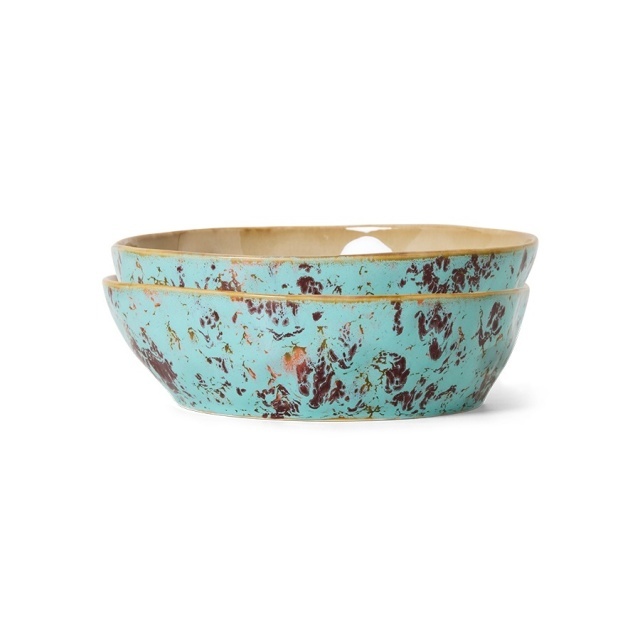 Set 2 boluri pentru paste multicolore din ceramica 19 cm 70s Patina HKliving
