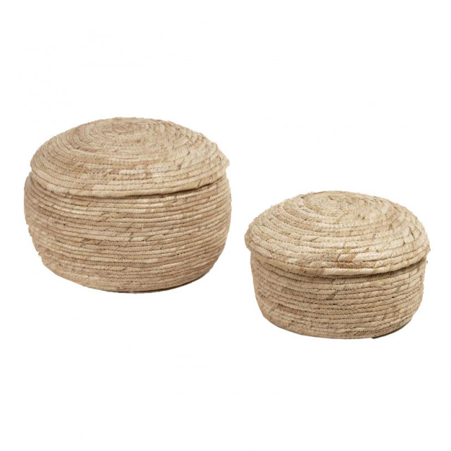 Set 2 cutii cu capac maro din fibre naturale Sumy Kave Home